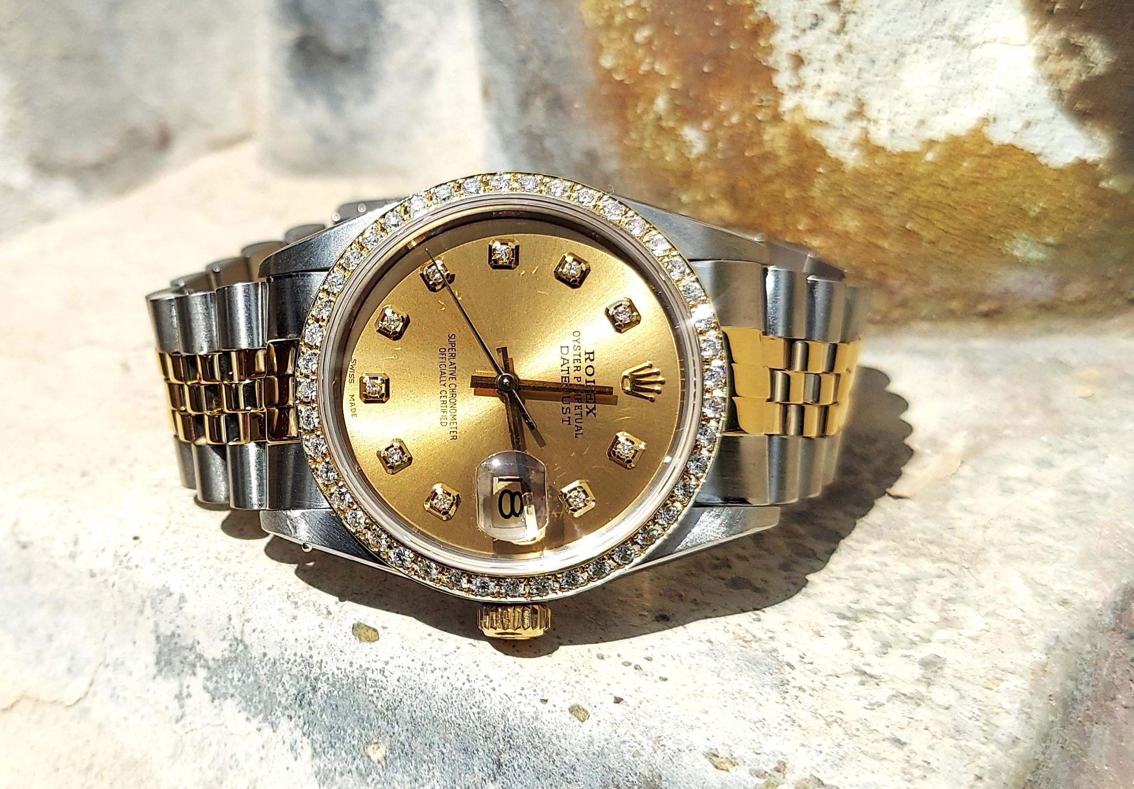 Rolex 36mm Datejust 16013 champagne Diamond two tone jubilee For Sale 1