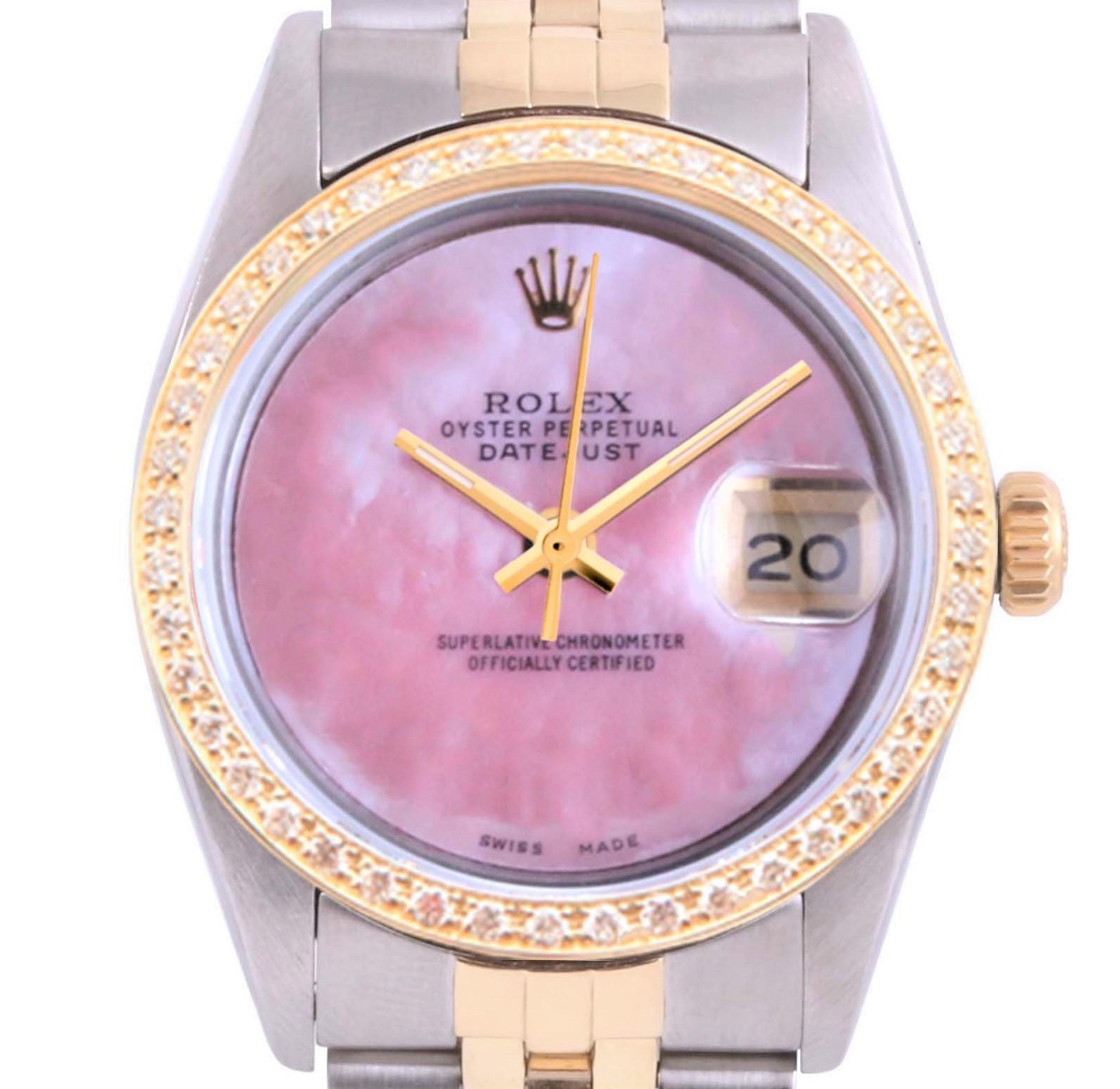 Moderne Rolex 36 mm Datejust 16013 Pink MOP Diamond Jubilee en vente