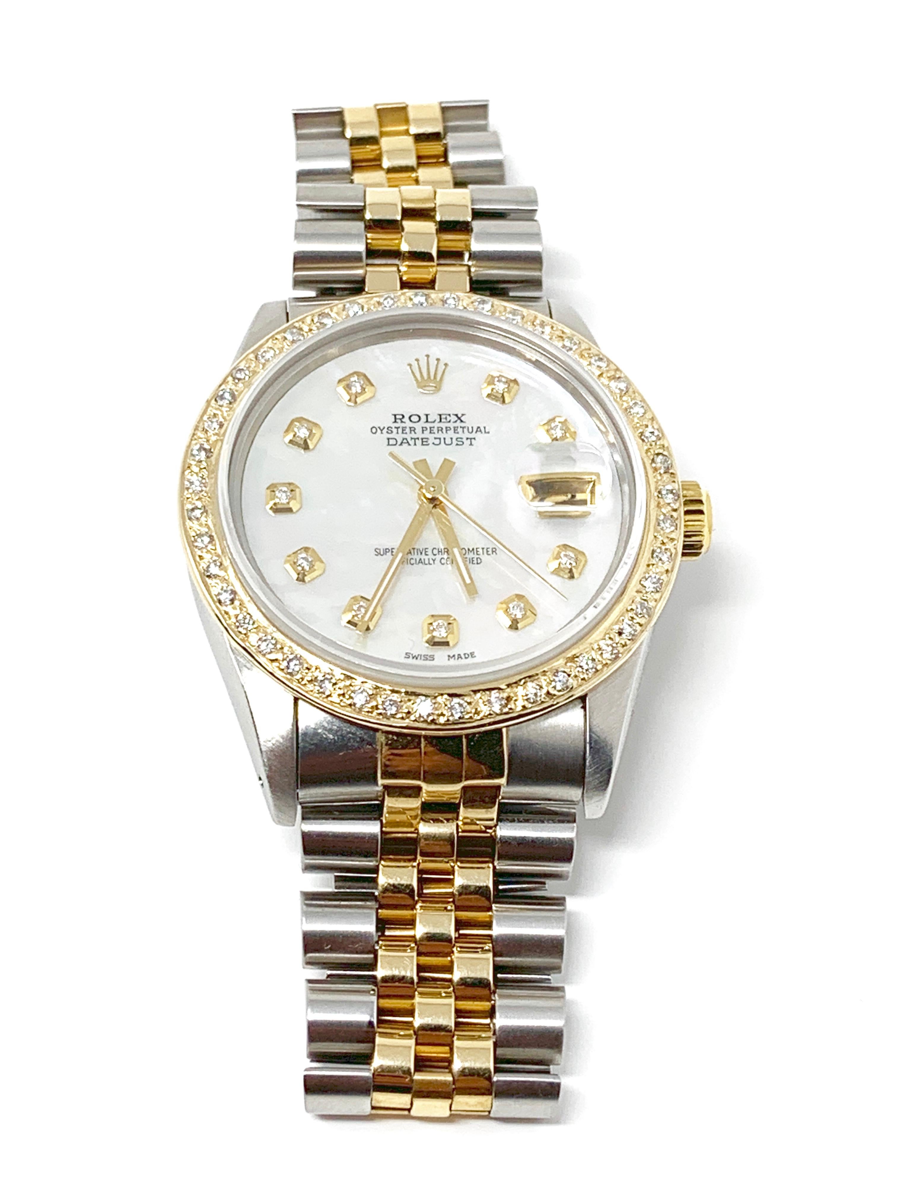 Rolex 36mm Datejust 16013 Zweifarbiger MOP-Diamant im Zustand „Gut“ in San Fernando, CA