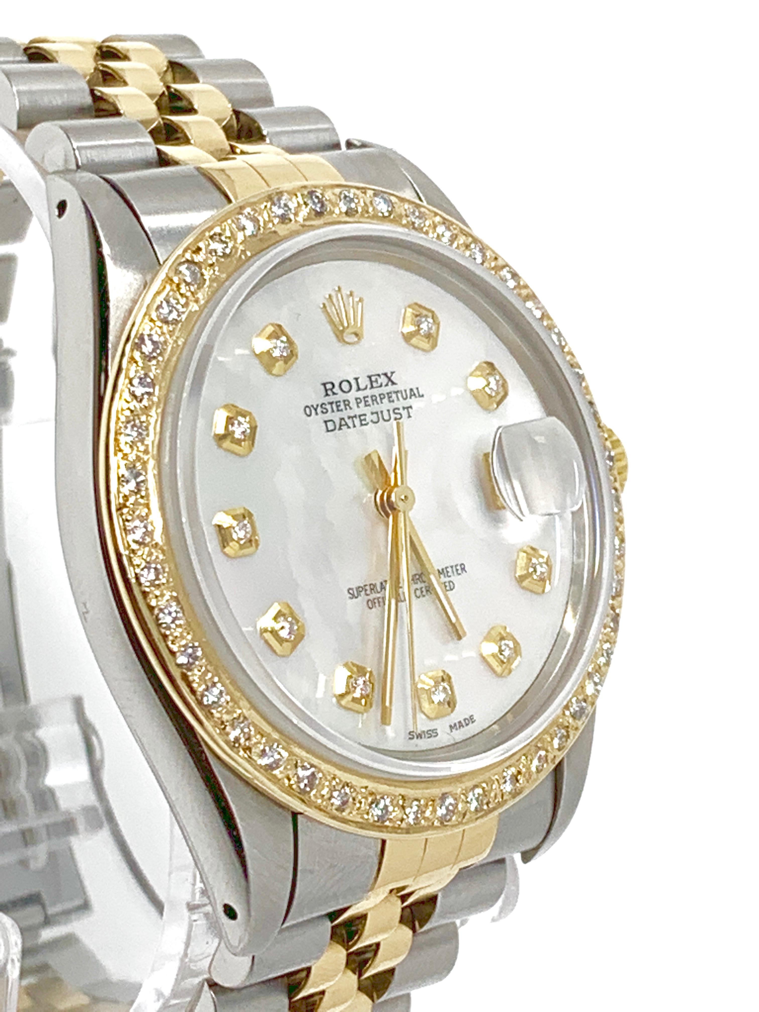 Taille ronde Rolex 36 mm Datejust 16013 jubilee en diamants bicolores MOP en vente