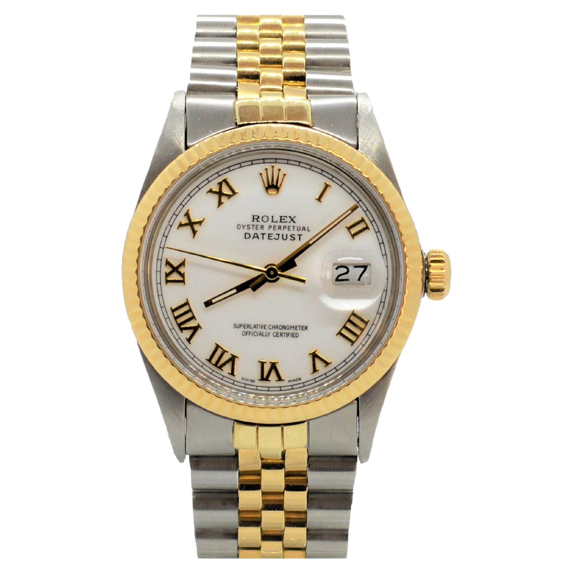 Women's Vintage Rolex Datejust Two Tone White Roman Numeral Dial 68273 For  Sale at 1stDibs | vintage rolex datejust roman numerals