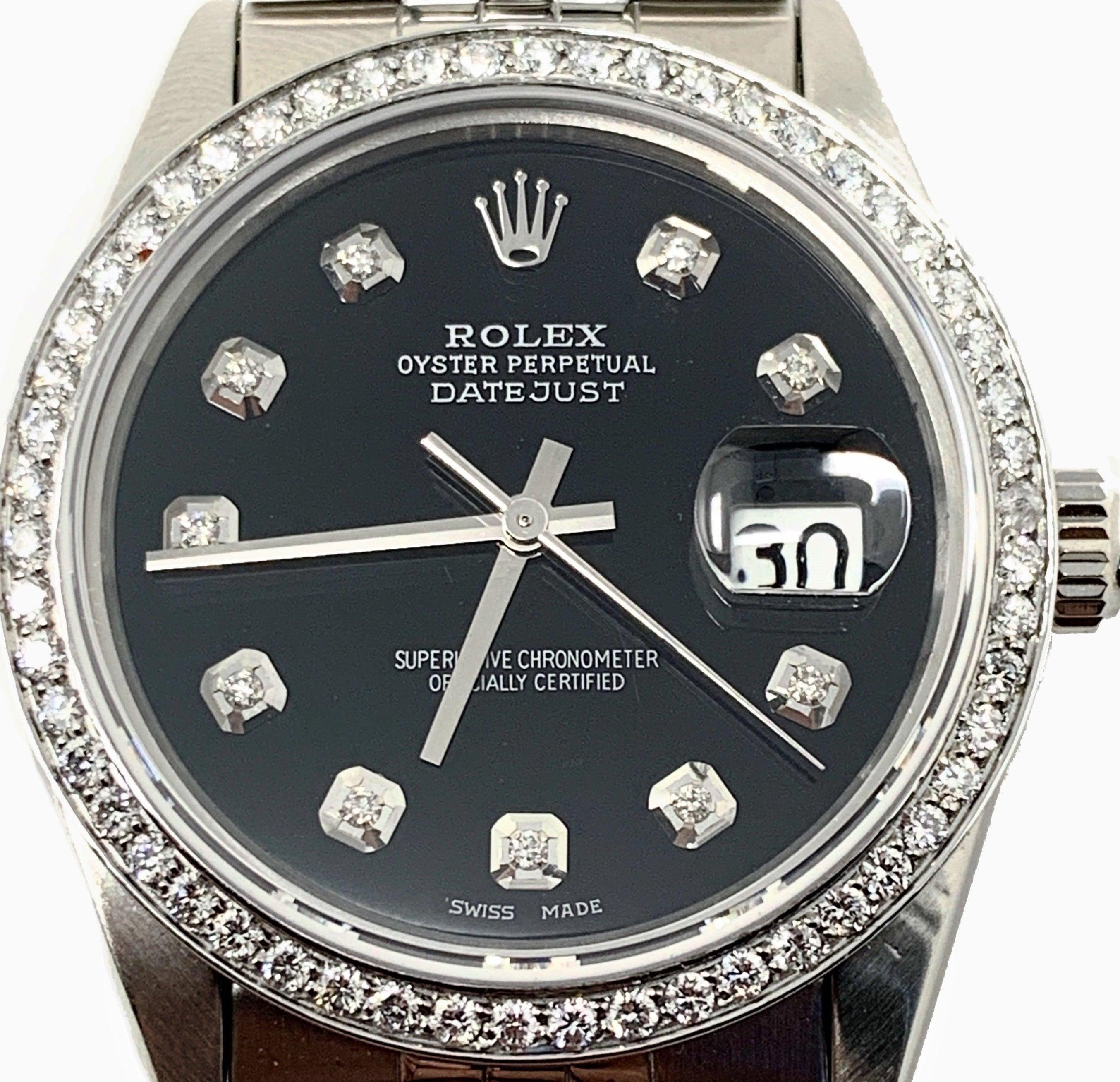 (Watch Description)
Brand - Rolex
Gender - Unisex
Model - 16013 Datejust
Metals - Yellow Gold / Steel 
Case size - 36mm
Bezel -Yellow Gold Diamond
Crystal - Sapphire
Movement - Automatic caliber 3035
Dial - Finished Blue Diamond
Wrist band - Two