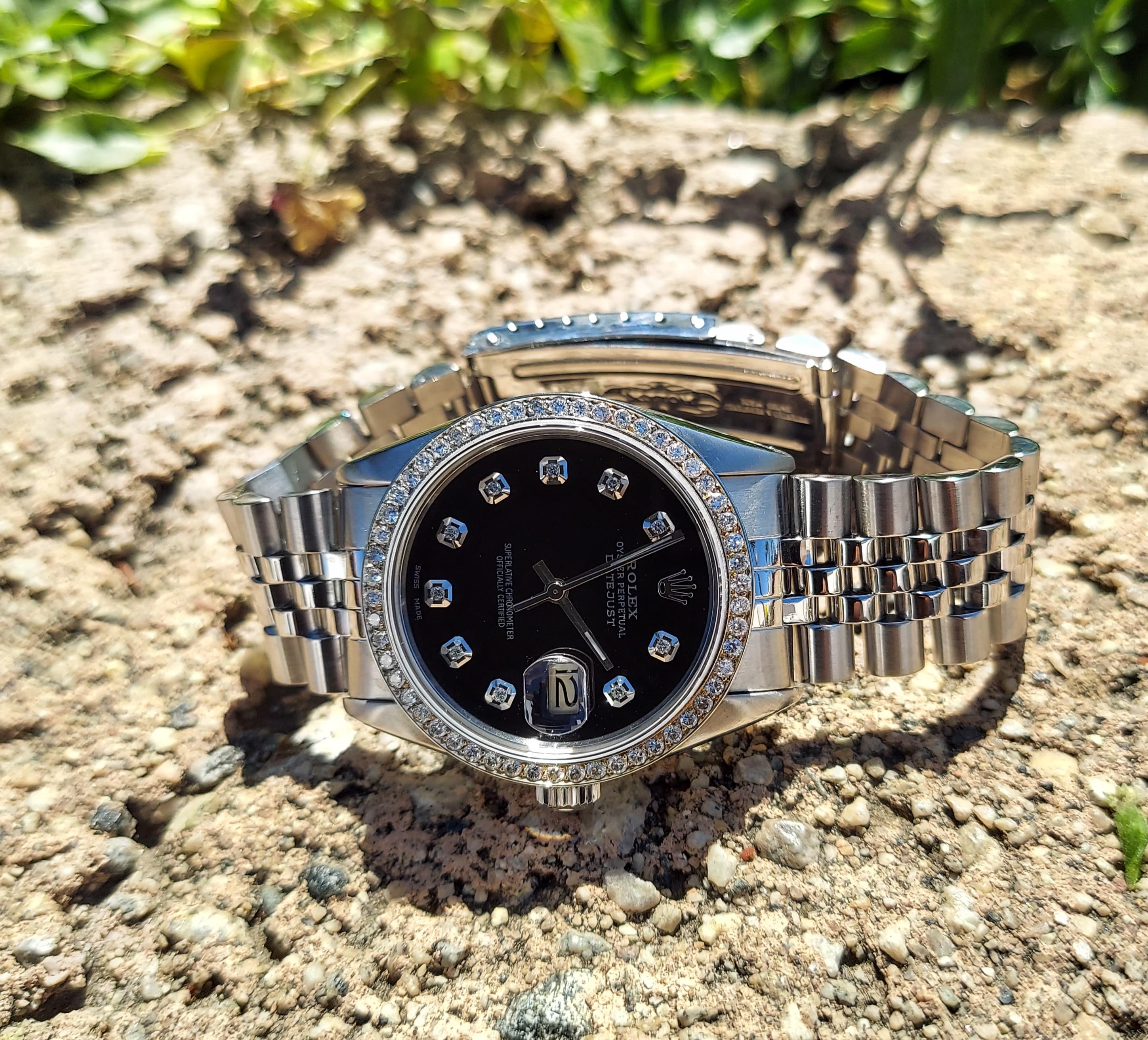 Rolex Datejust 16014 jubilee en acier et diamants noirs 36 mm  Pour hommes en vente
