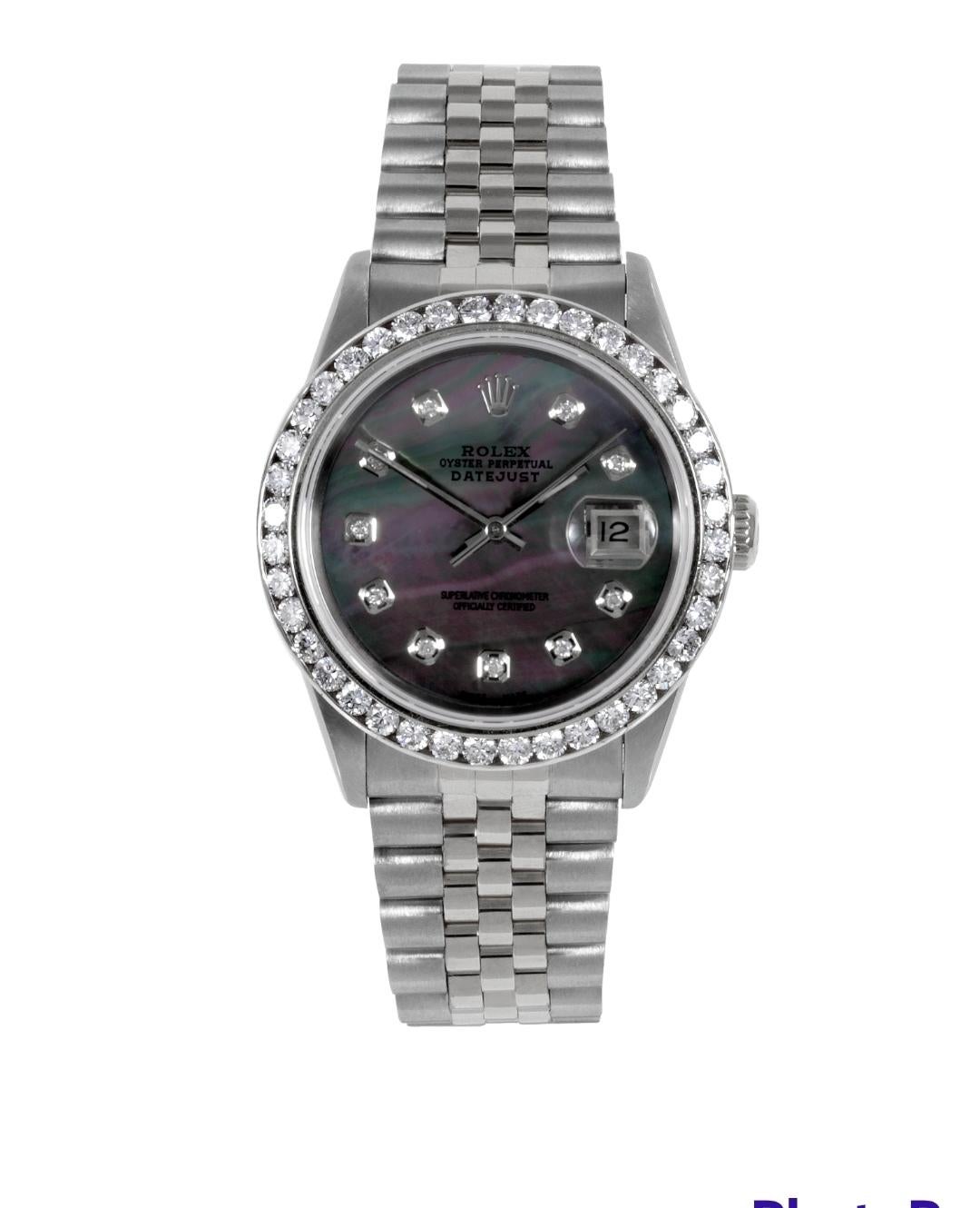 rolex 16014 men's 36mm datejust wristwatch black diamond