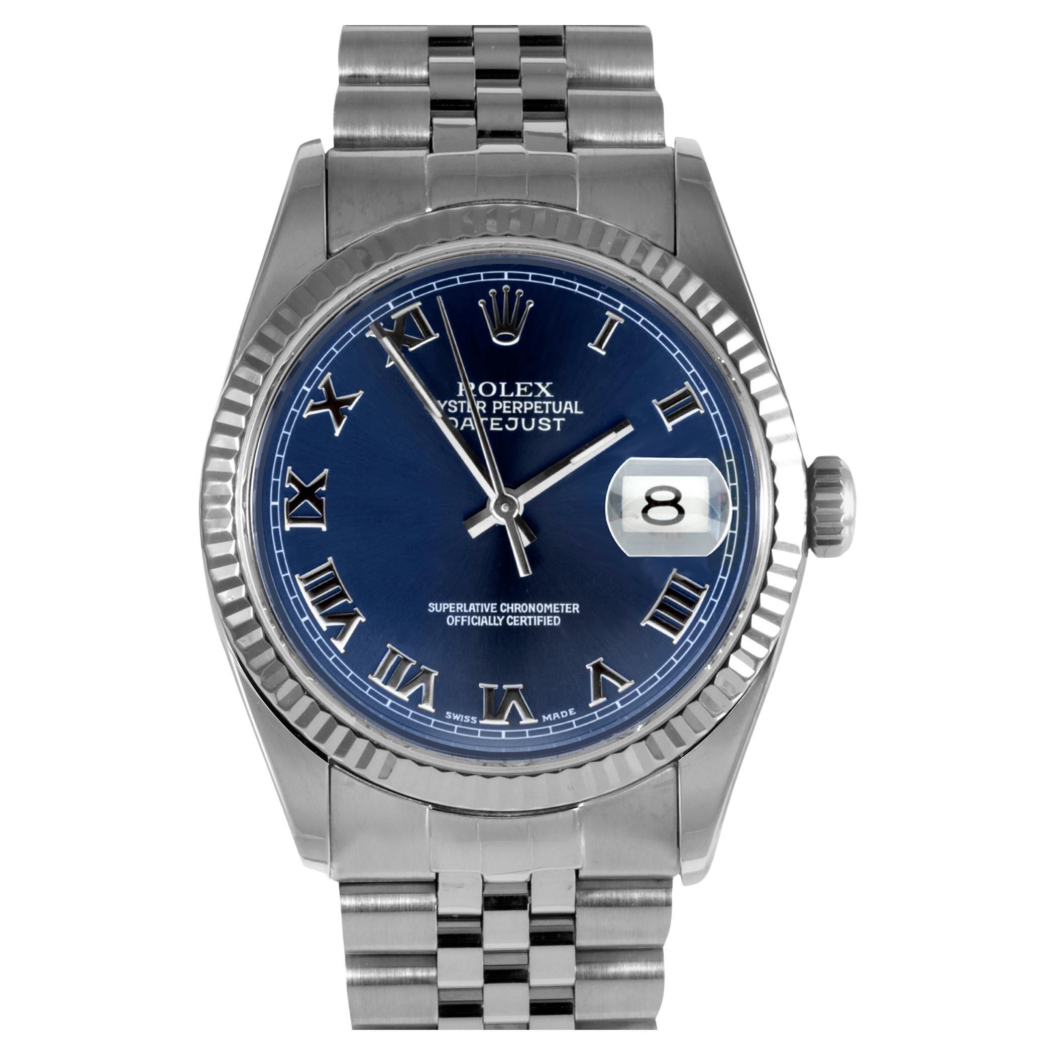 Rolex Datejust 16014 Blue Roman Numeral Fluted Jubilee For Sale