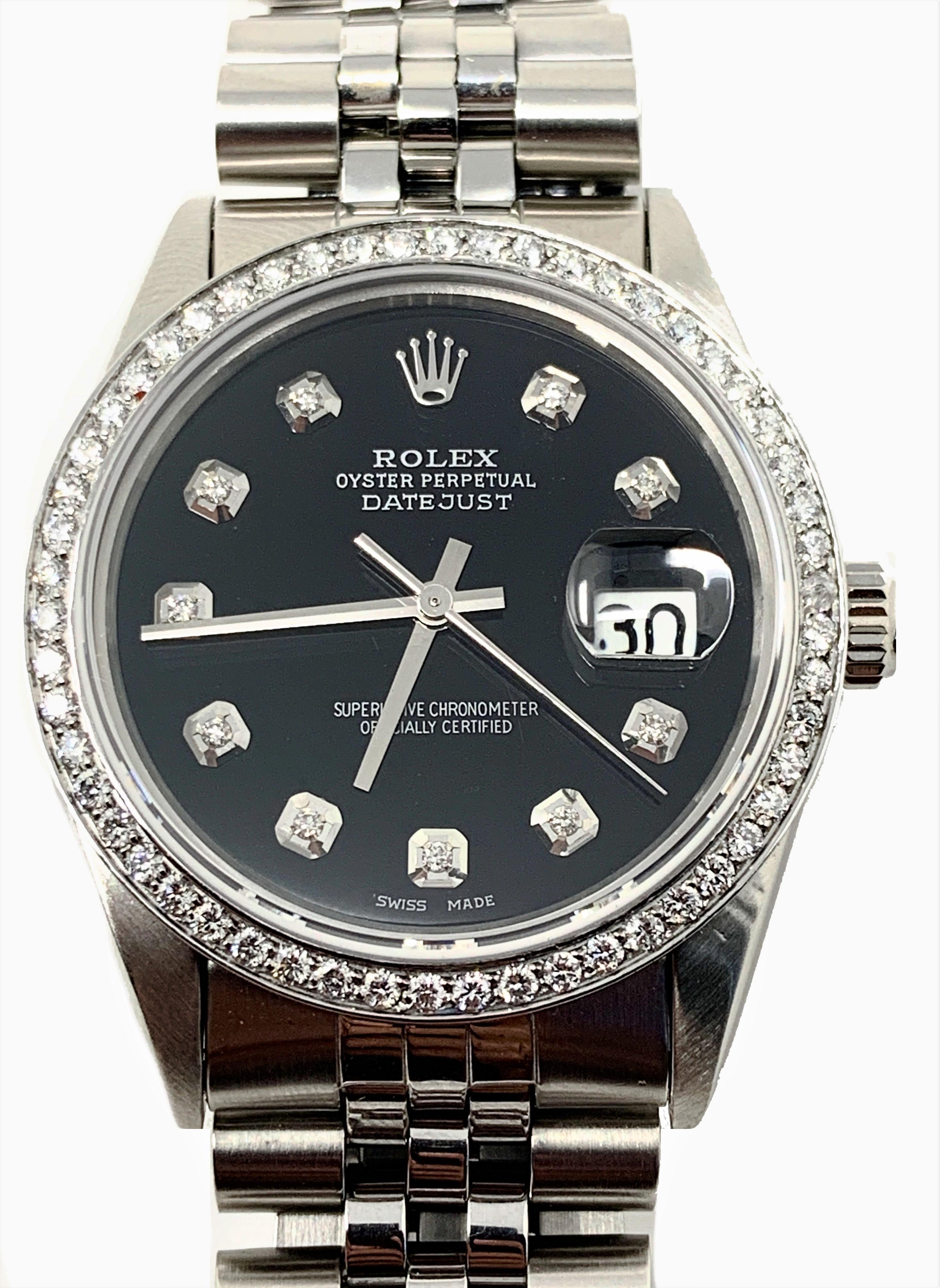 Rolex Datejust 16014 Schwarzer Stahl-Diamant (Rundschliff)
