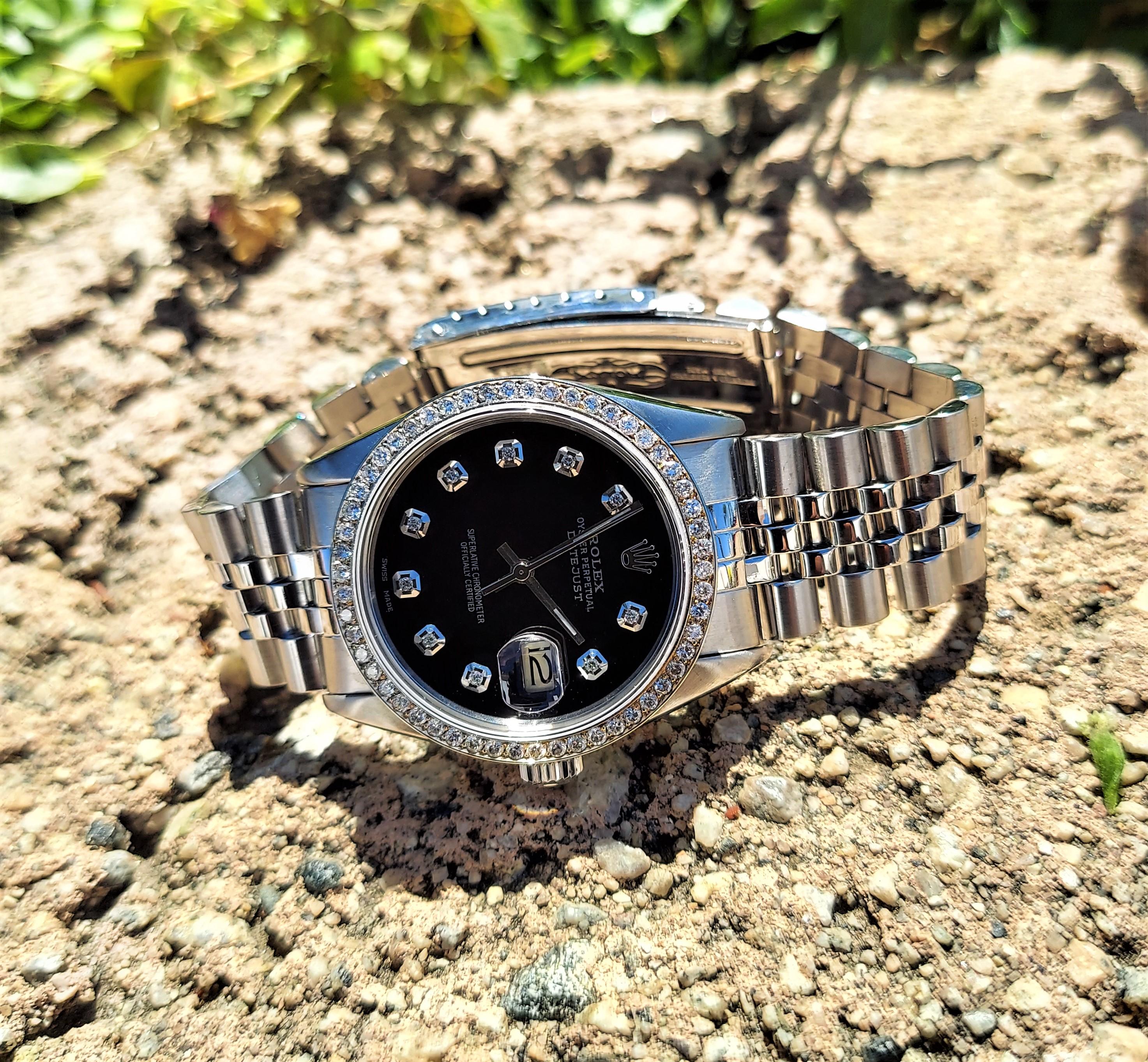 Round Cut Rolex Datejust 16014 Steel Black Diamond