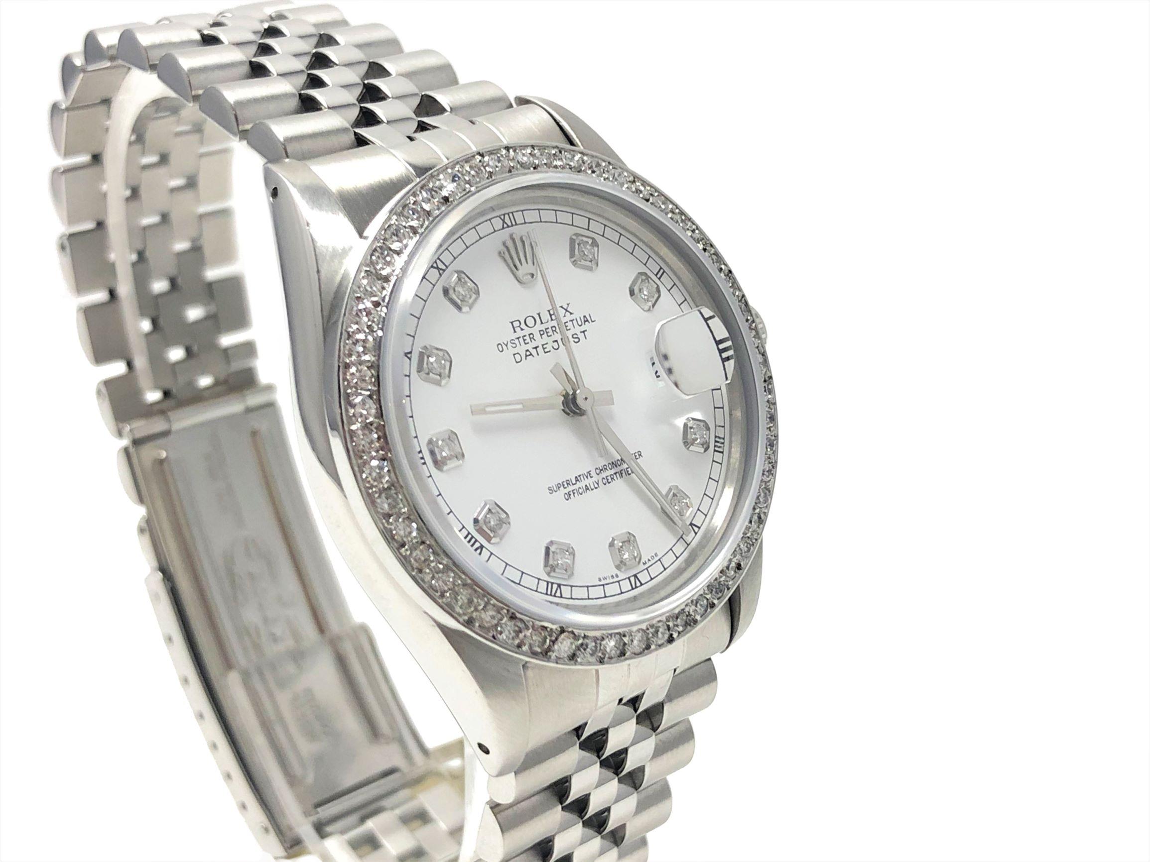 Taille ronde Rolex Montre Datejust 36 mm jubilee en diamants blancs 16014 en vente