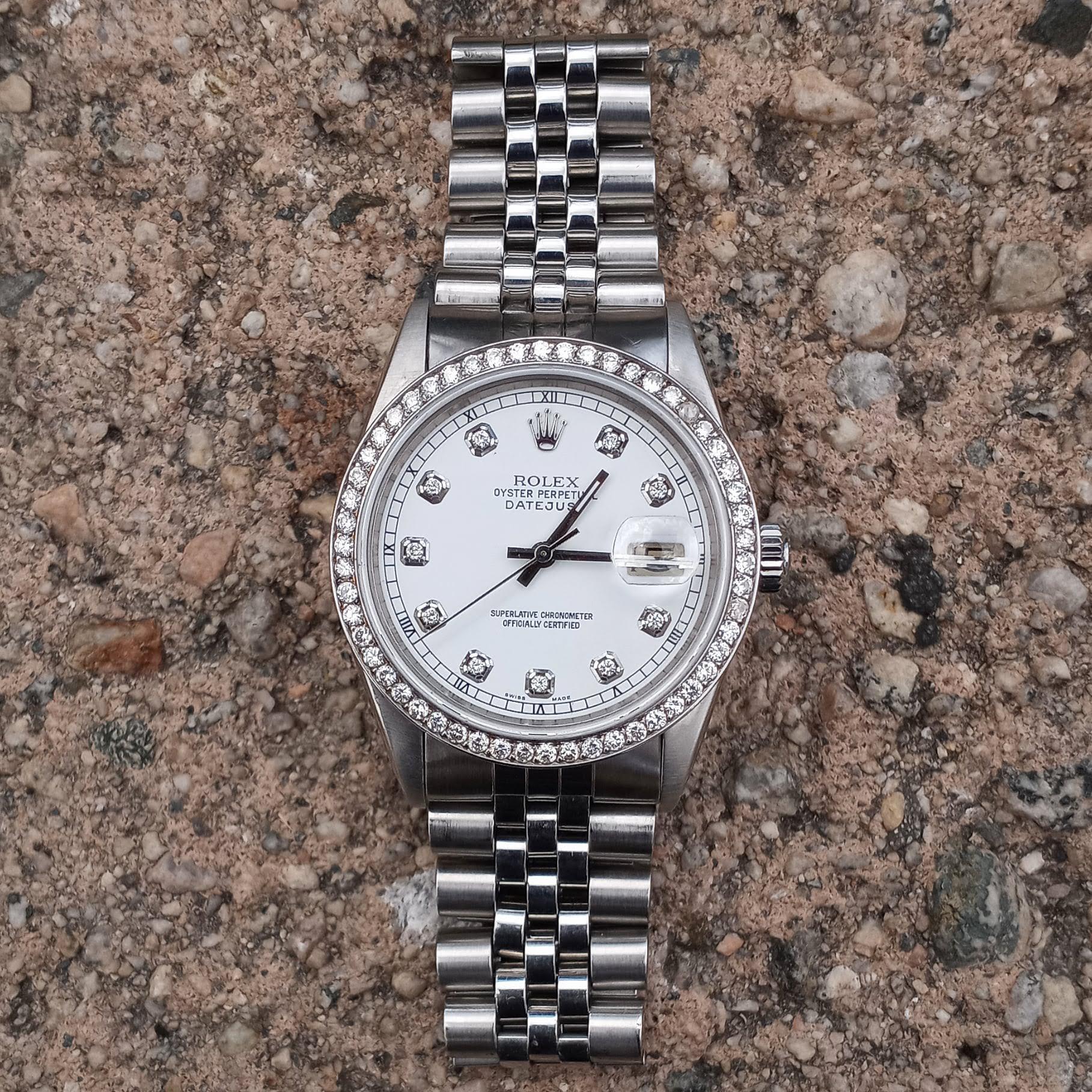 Rolex Montre Datejust 36 mm jubilee en diamants blancs 16014 Unisexe en vente