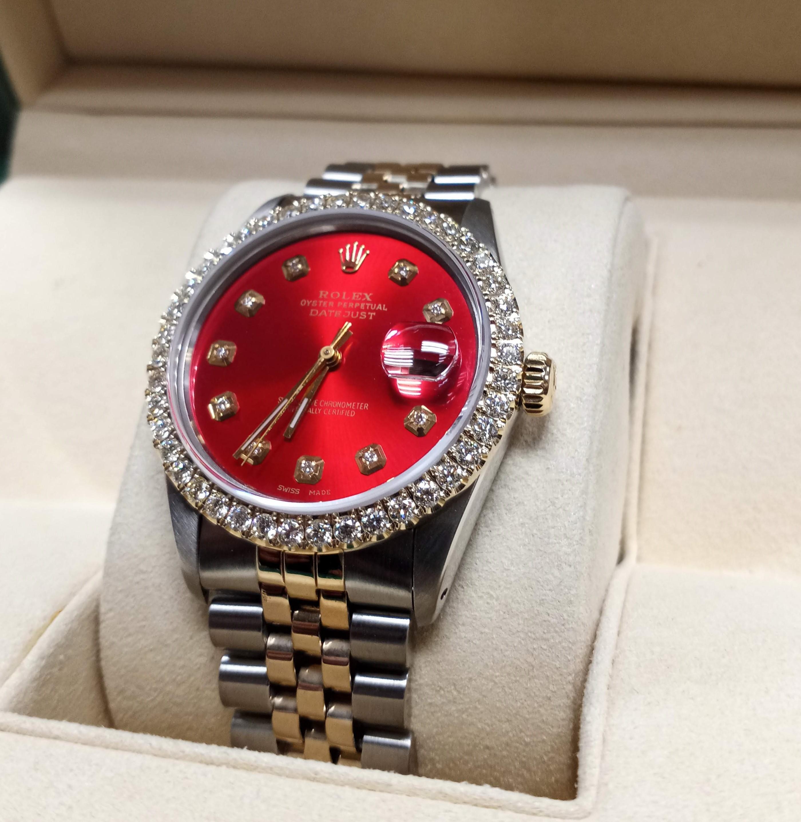 Rolex Datejust 16233 Red Diamond 2.0CT Bezel In Good Condition In San Fernando, CA