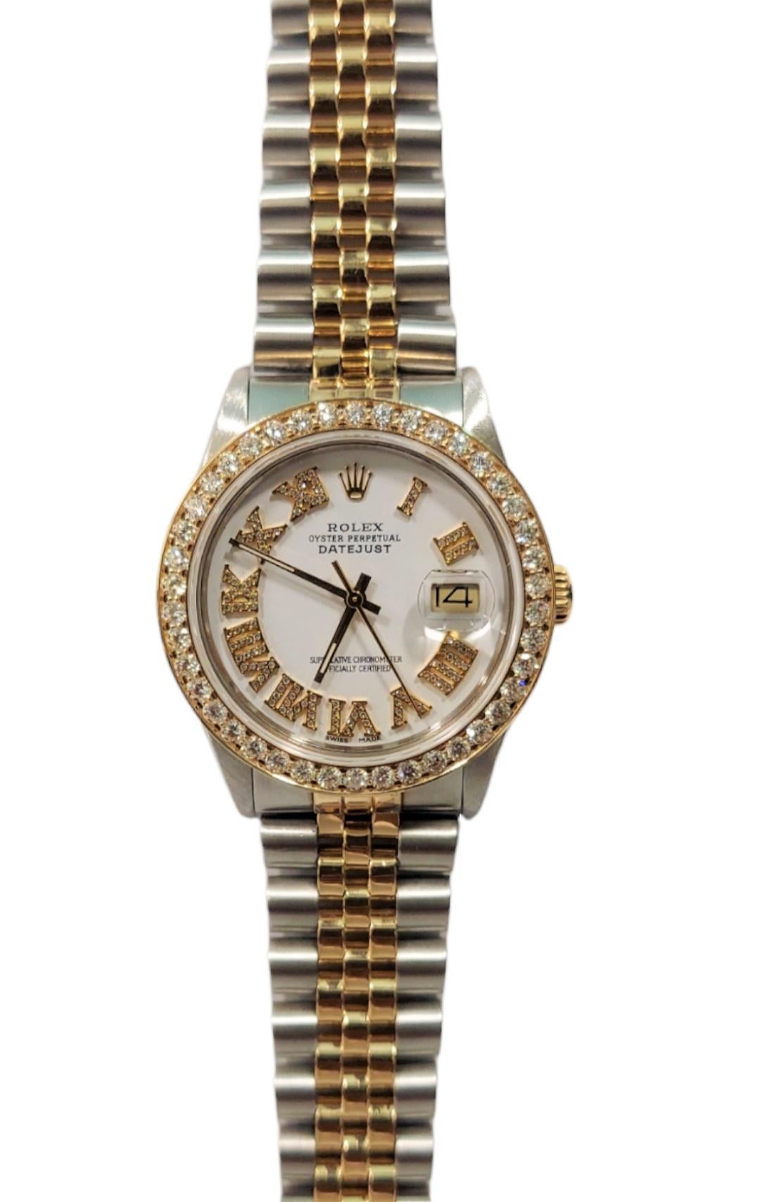 Rolex 36mm Datejust 16233 Weiße römische Zifferblatt 2,0CT Diamant jubilee (Rundschliff) im Angebot