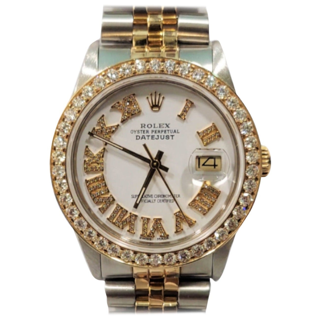 Rolex 36mm Datejust 16233 Weiße römische Zifferblatt 2,0CT Diamant jubilee im Angebot