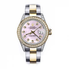 Rolex Datejust 2-Tone Pink MOP Mother of Pearl Diamond Dial Bezel+ Lugs