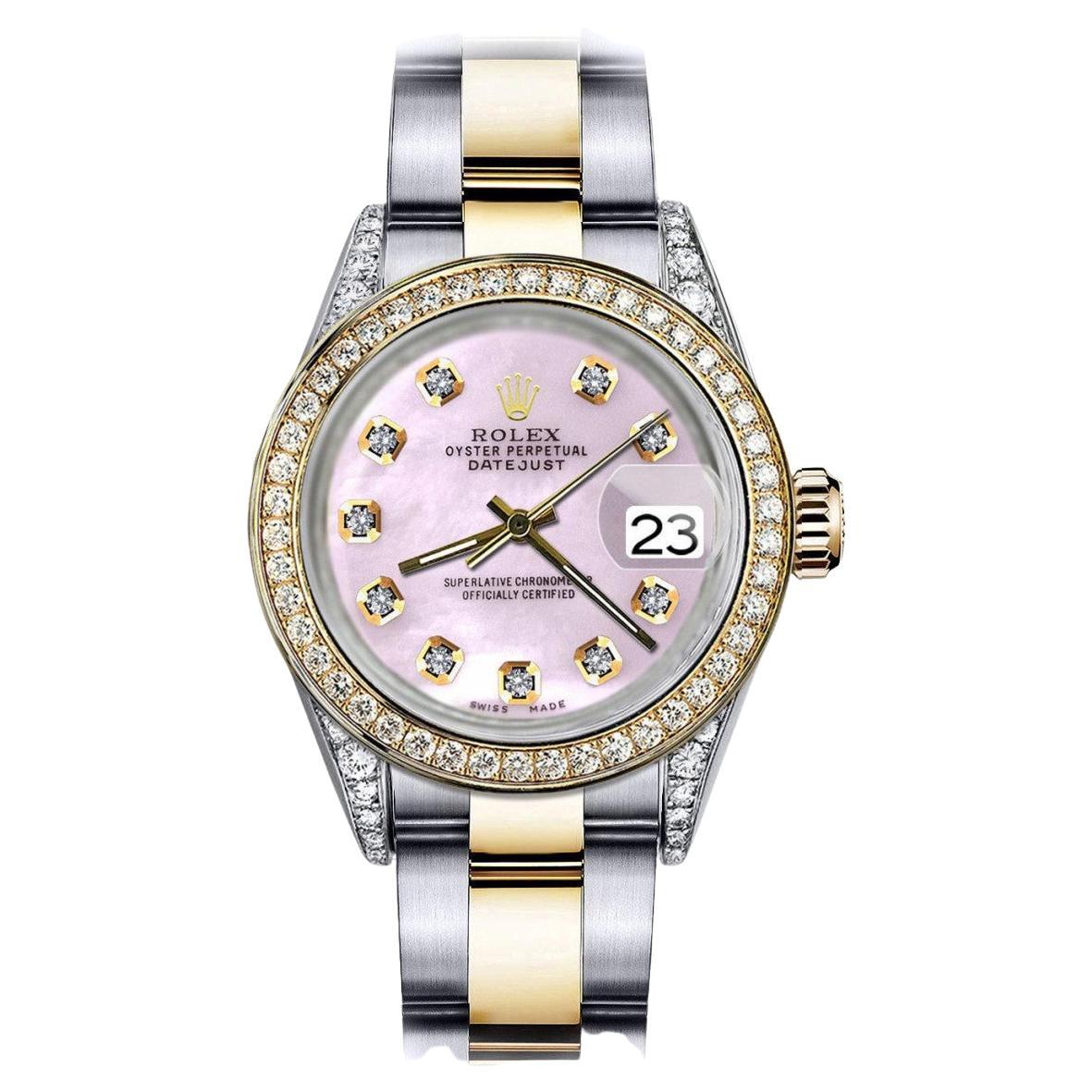 Rolex Montre Datejust 2 tons rose avec cadran en nacre et diamants et lunette à gousset