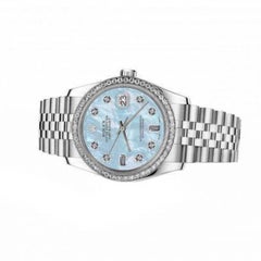 Rolex 36mm Datejust Baby Blue MOP Dial with Baguette & Round Diamond Numbers