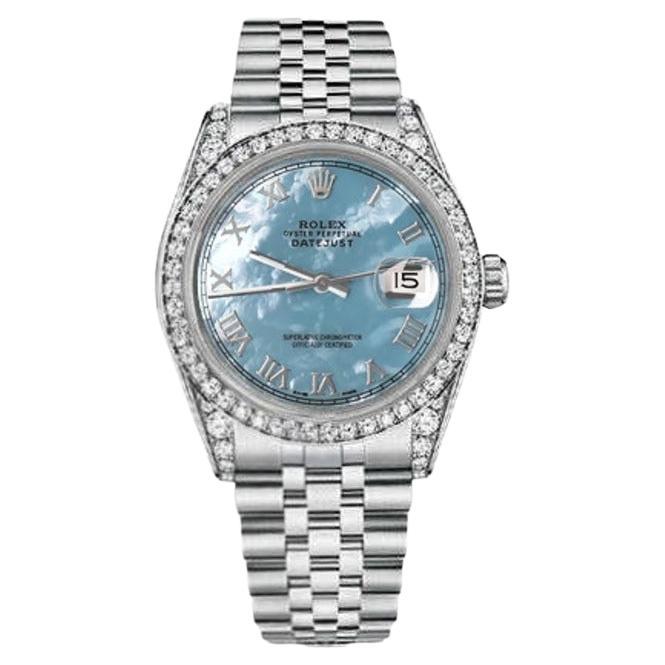 Rolex Datejust Baby Blue MOP Dial with Roman Numerals Diamond Bezel For Sale