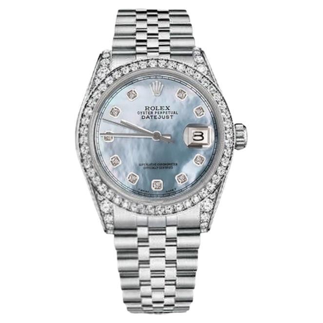 Rolex Datejust Baby Blue Mother Of Pearl Diamond Dial Bezel & Lugs Model For Sale