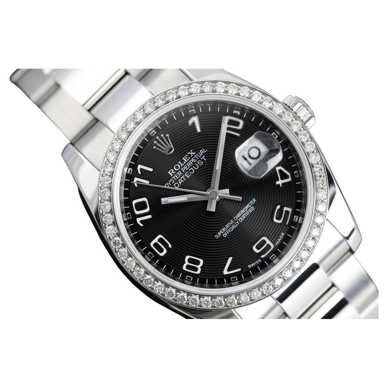 Rolex Datejust Schwarz Arabische Ziffern Zifferblatt Edelstahl Uhr