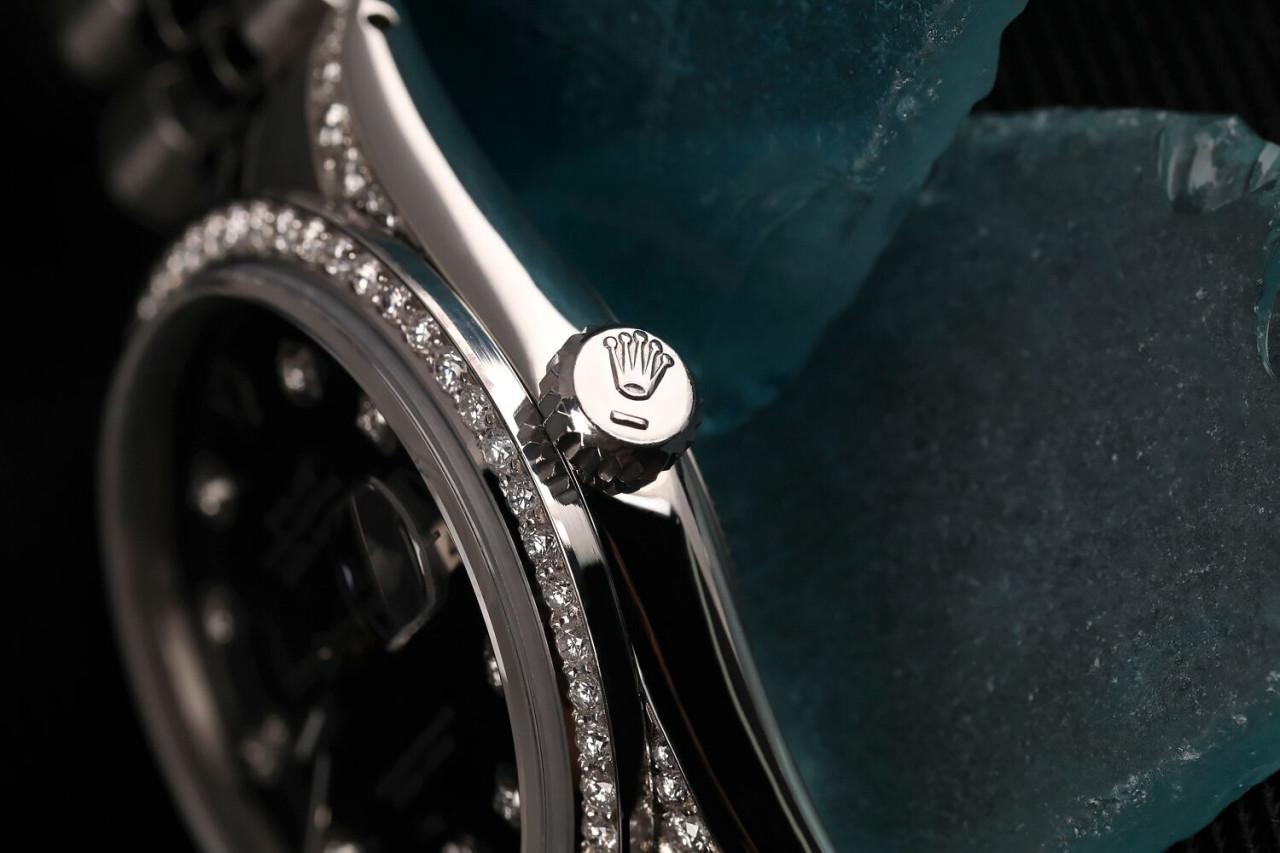 Rolex 36mm Datejust Black Dial Baguette 6&9 Diamond Bezel & Lugs (Shoulders) 16014

