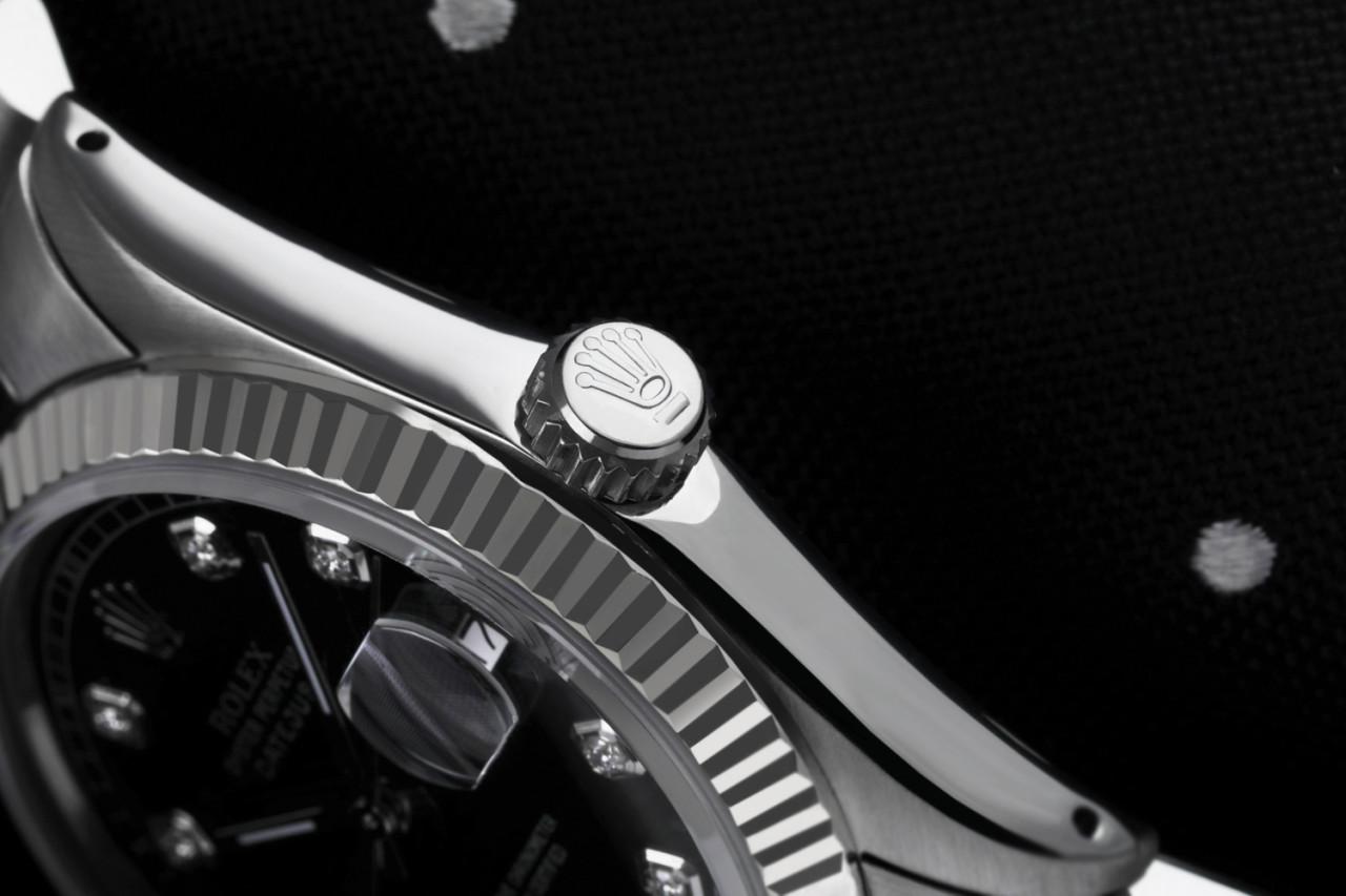Rolex 36mm Datejust Jubiläumsband aus Edelstahl mit schwarzem Zifferblatt und Diamanten 16014 im Zustand „Hervorragend“ im Angebot in New York, NY