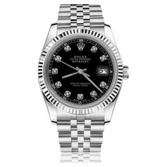 Rolex Datejust Black Dial with Diamonds 16014 Stainless Steel Jubilee Band