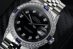 Rolex Datejust Black Diamond Dial with Blue Sapphire & Diamond Bezel 16014