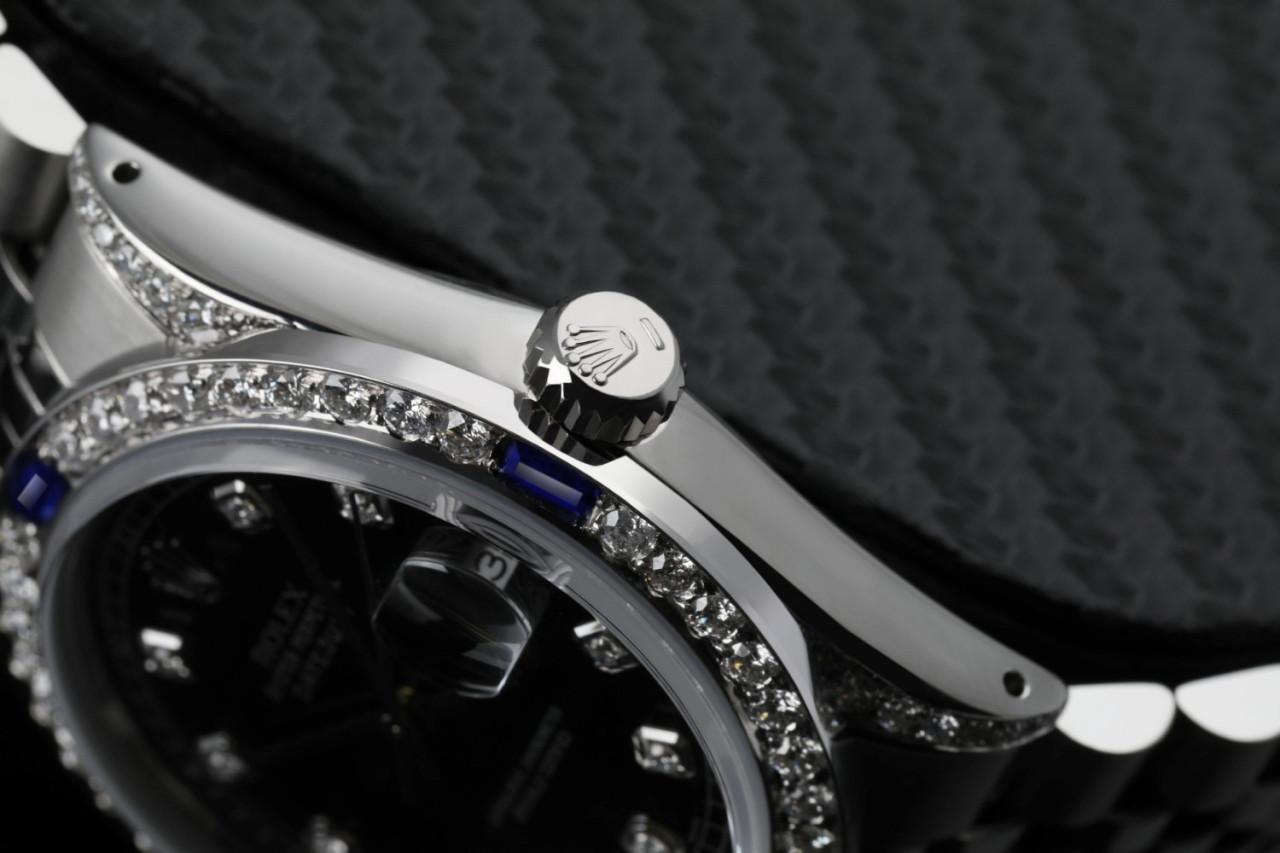 Rolex Datejust Schwarzes Diamant-Zifferblatt mit blauem Saphir- und Diamant-Lünette 16014 (Rundschliff) im Angebot