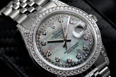 Rolex Datejust Black Mother of Pearl String Dial Diamond Bezel & Lugs Watch