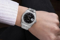 Rolex Datejust Black Roman Dial Stainless Steel Jubilee Watch Diamond Bezel