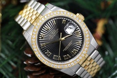 Rolex Datejust Black Sundust Roman Dial with Diamond Bezel Watch