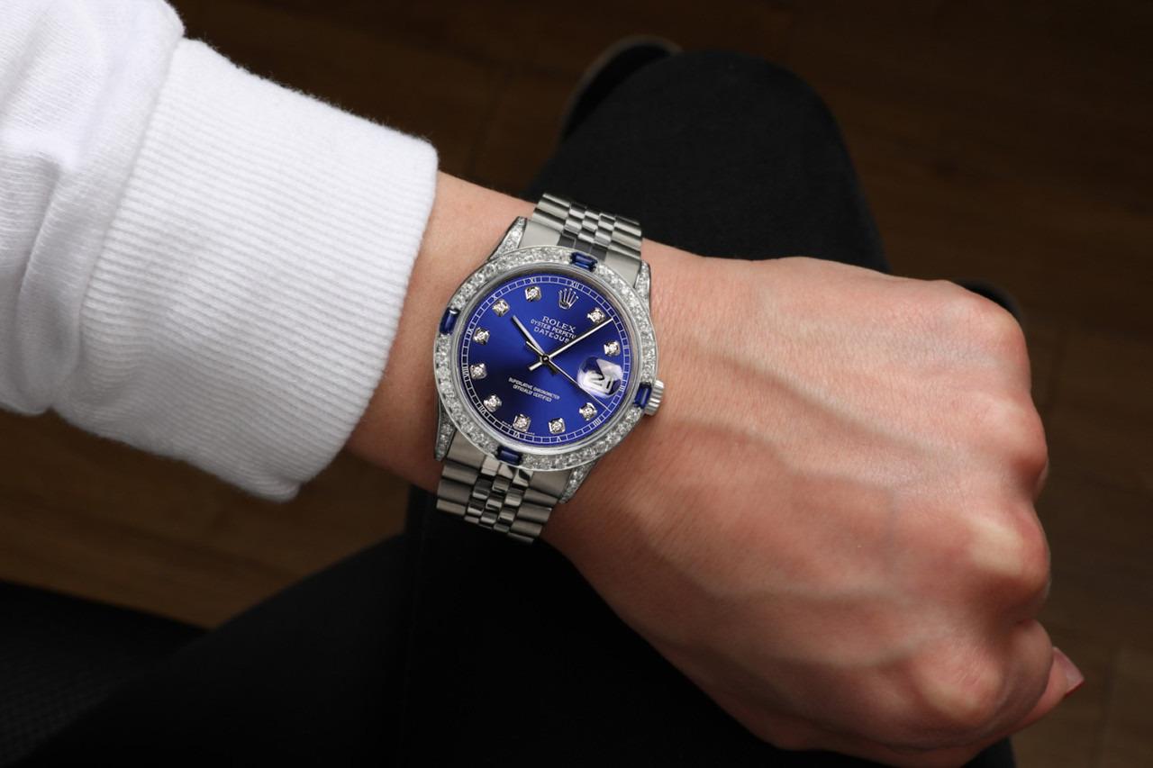 Rolex Montre Datejust avec cadran bleu en diamants et lunette en saphirs et diamants Excellent état - En vente à New York, NY