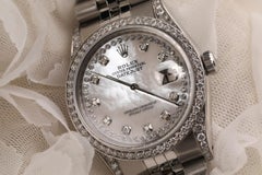 Rolex Datejust Klassische Edelstahl-Uhr 16014 mit weißem MOP-Zifferblatt und Diamanten