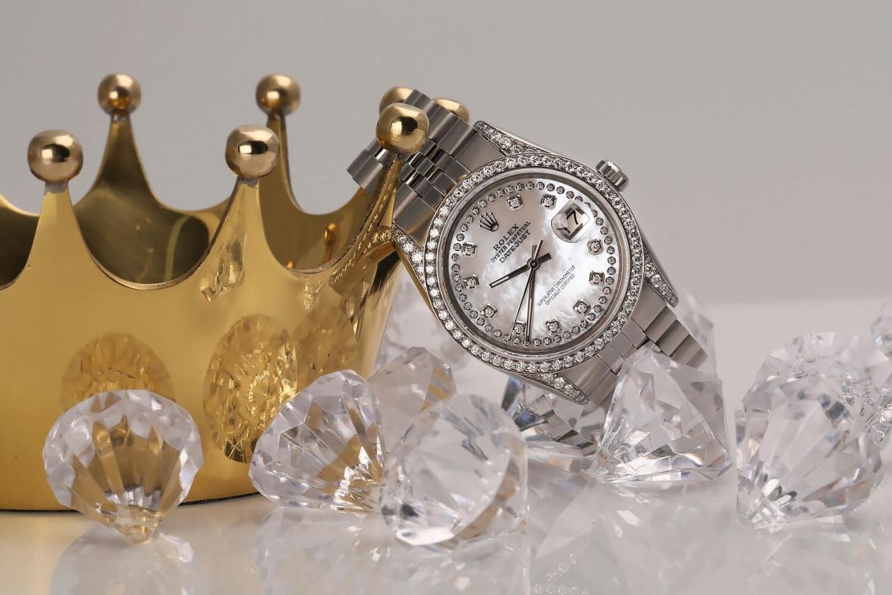 Rolex Datejust Klassische Edelstahl-Uhr 16014 mit weißem MOP-Zifferblatt und Diamanten im Angebot 3