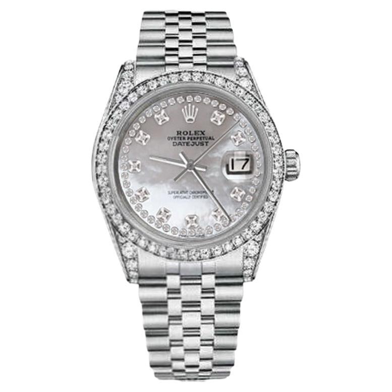 Rolex Datejust Classic Stainless Steel White MOP Dial with Diamonds Watch 16014 For Sale