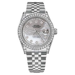 Rolex Datejust Klassische Edelstahl-Uhr 16014 mit weißem MOP-Zifferblatt und Diamanten