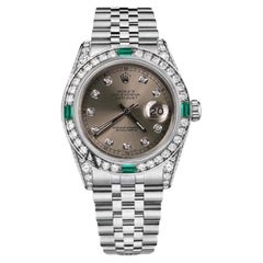 Rolex Datejust Dark Grey Diamond Dial with Diamond & Emerald Bezel Watch 