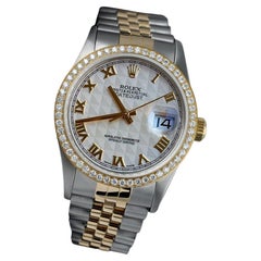 Vintage Rolex Datejust Diamond Bezel Cream Pyramid Roman Dial Jubilee Band Two Tone