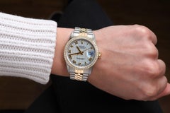 Rolex Datejust Diamond Bezel Cream Pyramid Roman Dial Two Tone Watch