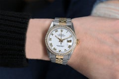 Rolex Datejust Diamond Bezel Cream Roman Dial Jubilee Band Two Tone Watch