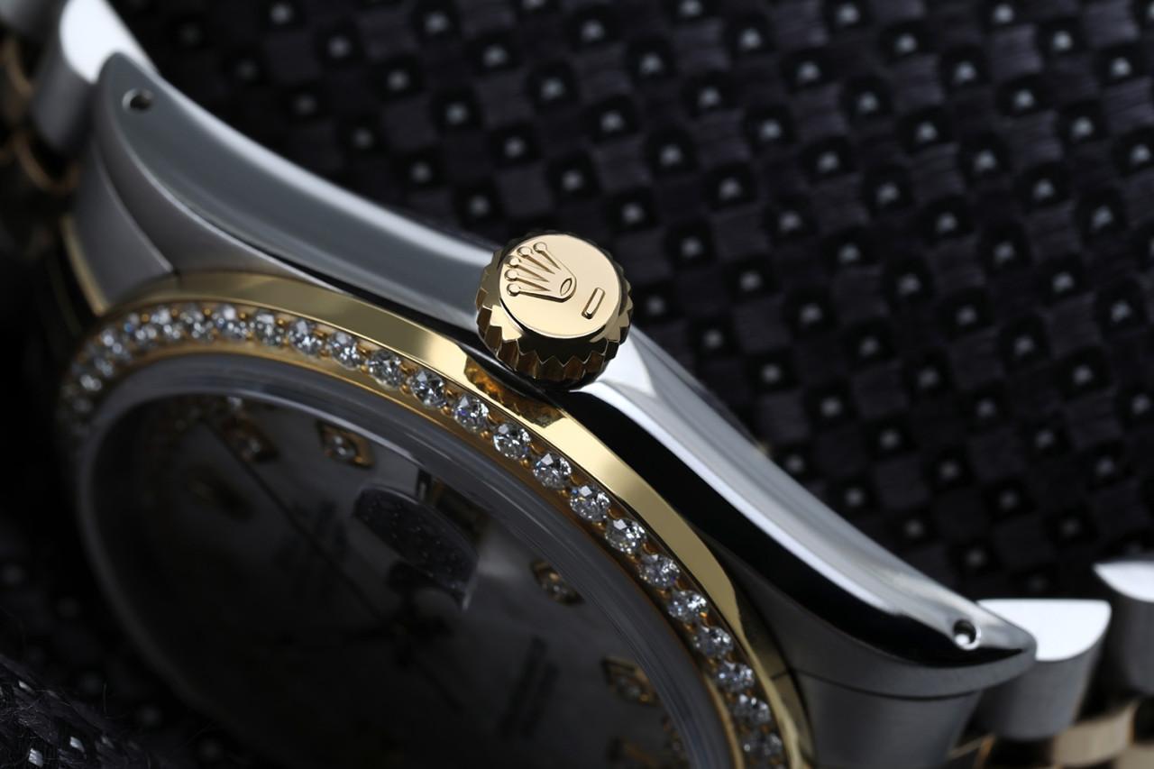 Taille ronde Rolex Montre Datejust avec lunette en diamant et cadran MOP blanc à cordes et cadran Jubilee en vente