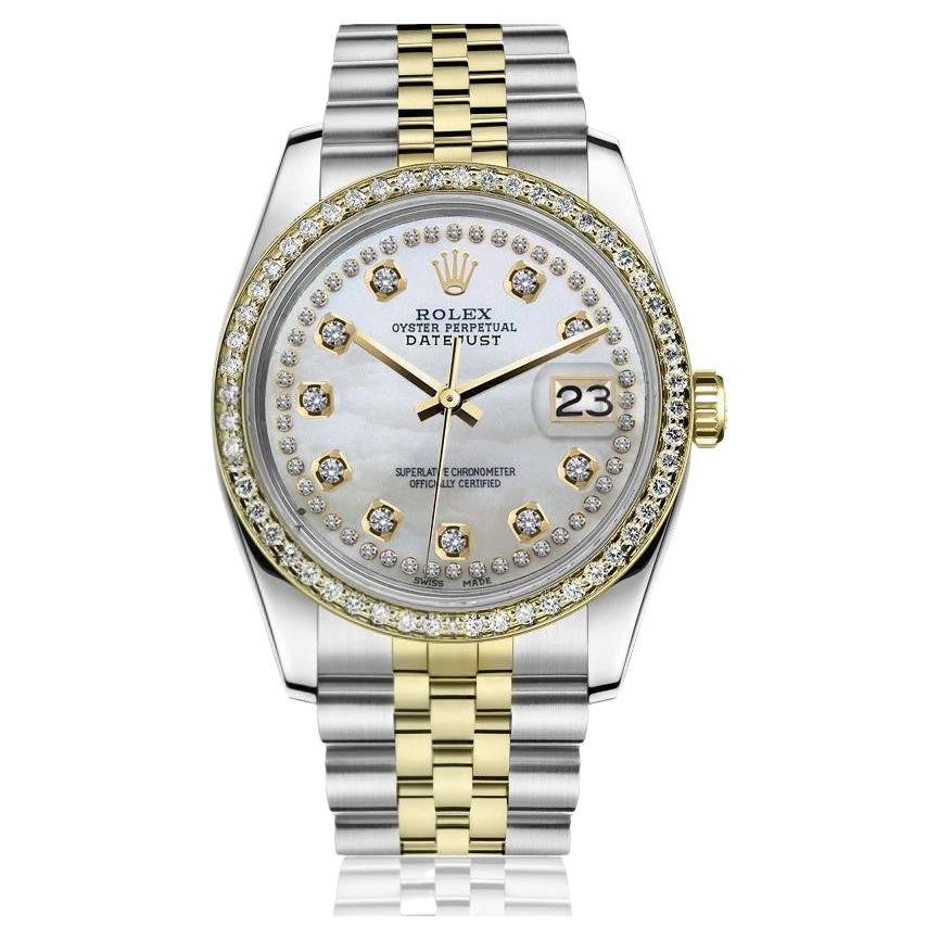 Rolex Montre Datejust avec lunette en diamant et cadran MOP blanc à cordes et cadran Jubilee en vente