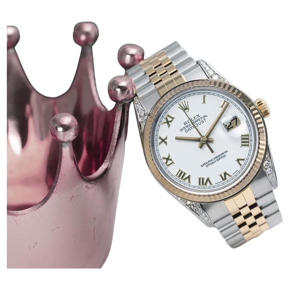 Rolex Datejust Diamond Lugs White Roman Numeral Dial Two Tone Watch