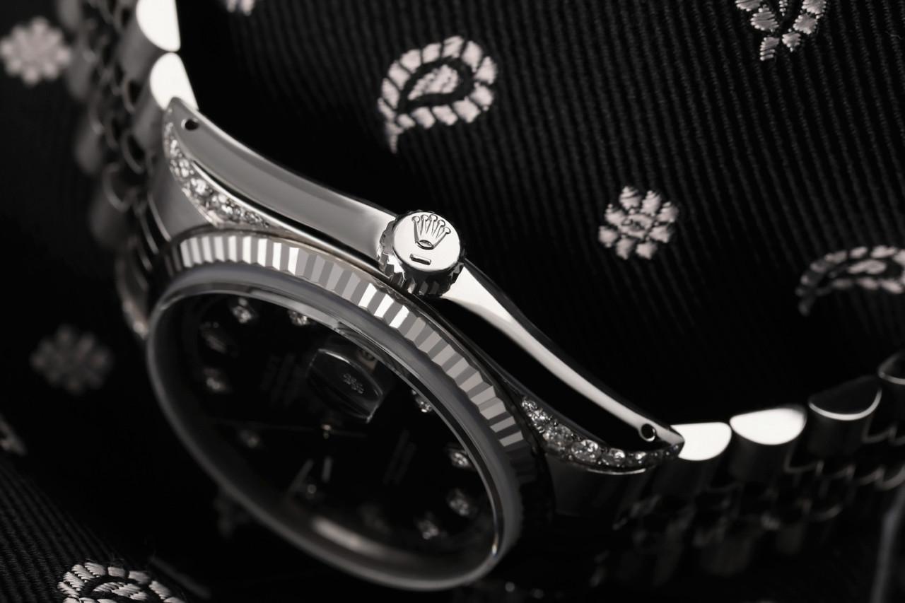 Men's Rolex Datejust Discreet Jubilee Design Black Diamond Dial 18k WG Bezel For Sale