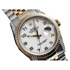 Rolex Datejust zweifarbige Uhr mit geriffelter Lünette und Diamant-Gepäckstücken