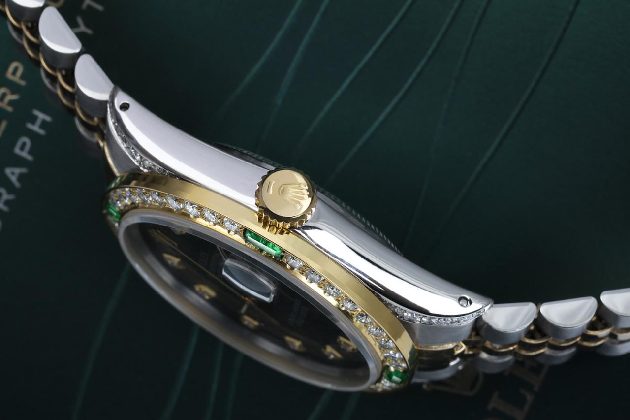 Taille émeraude Rolex Montre Datejust à cadran vert avec émeraudes et diamants bicolores en vente
