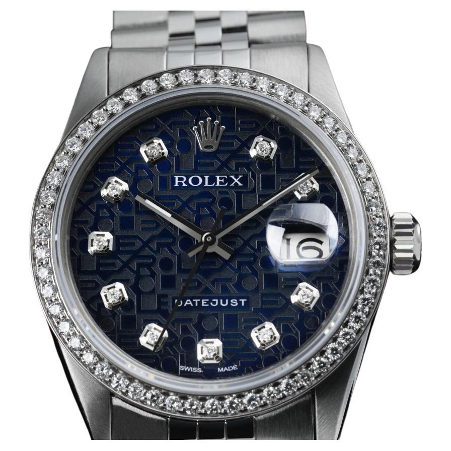 Rolex Datejust Jubilee SS Navy Blue Diamond Numbers & Bezel Automatic Watch For Sale