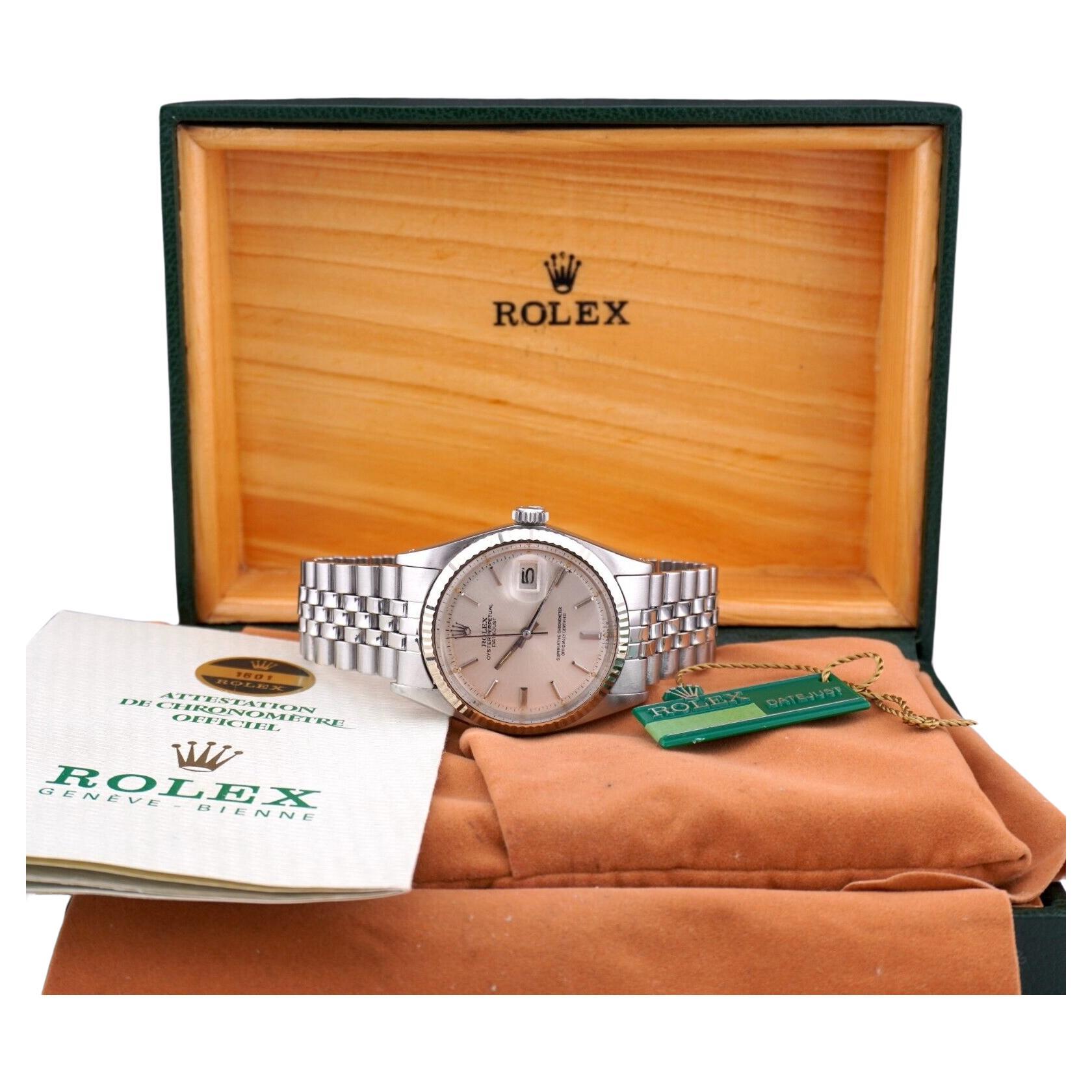 Rolex 36mm Datejust Herren Edelstahl-Uhr geriffeltes Jubiläums-Silber-Zifferblatt 1601