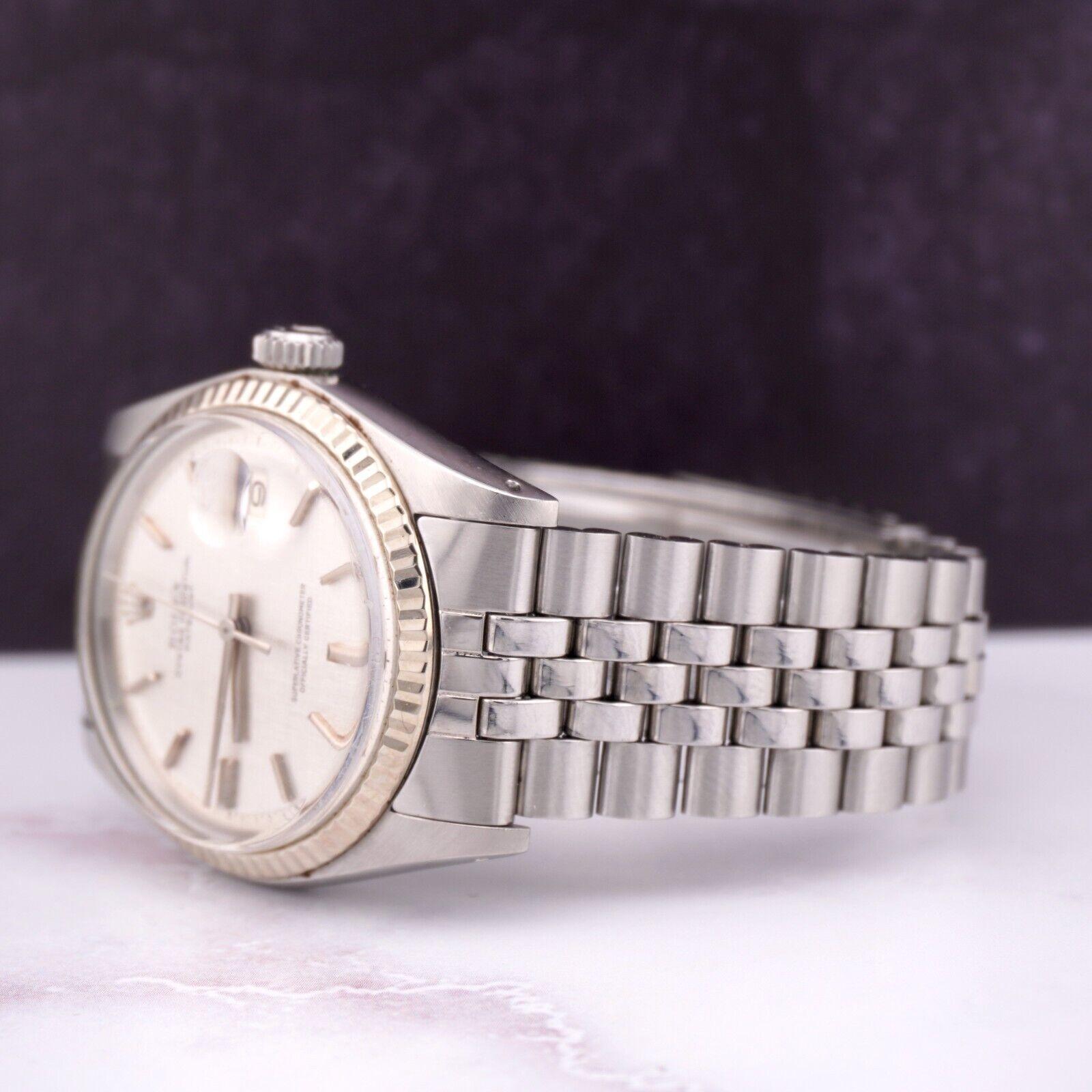 Rolex 36mm Datejust Herren Stahluhr Jubiläumsband Silber Leinen Zifferblatt 1601 im Zustand „Relativ gut“ in Pleasanton, CA