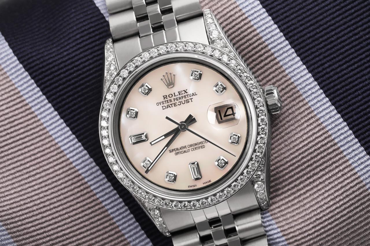 Montre Rolex Datejust 36 mm nacre 8+2 cadran diamant avec lunette et ergots diamantés 16014.