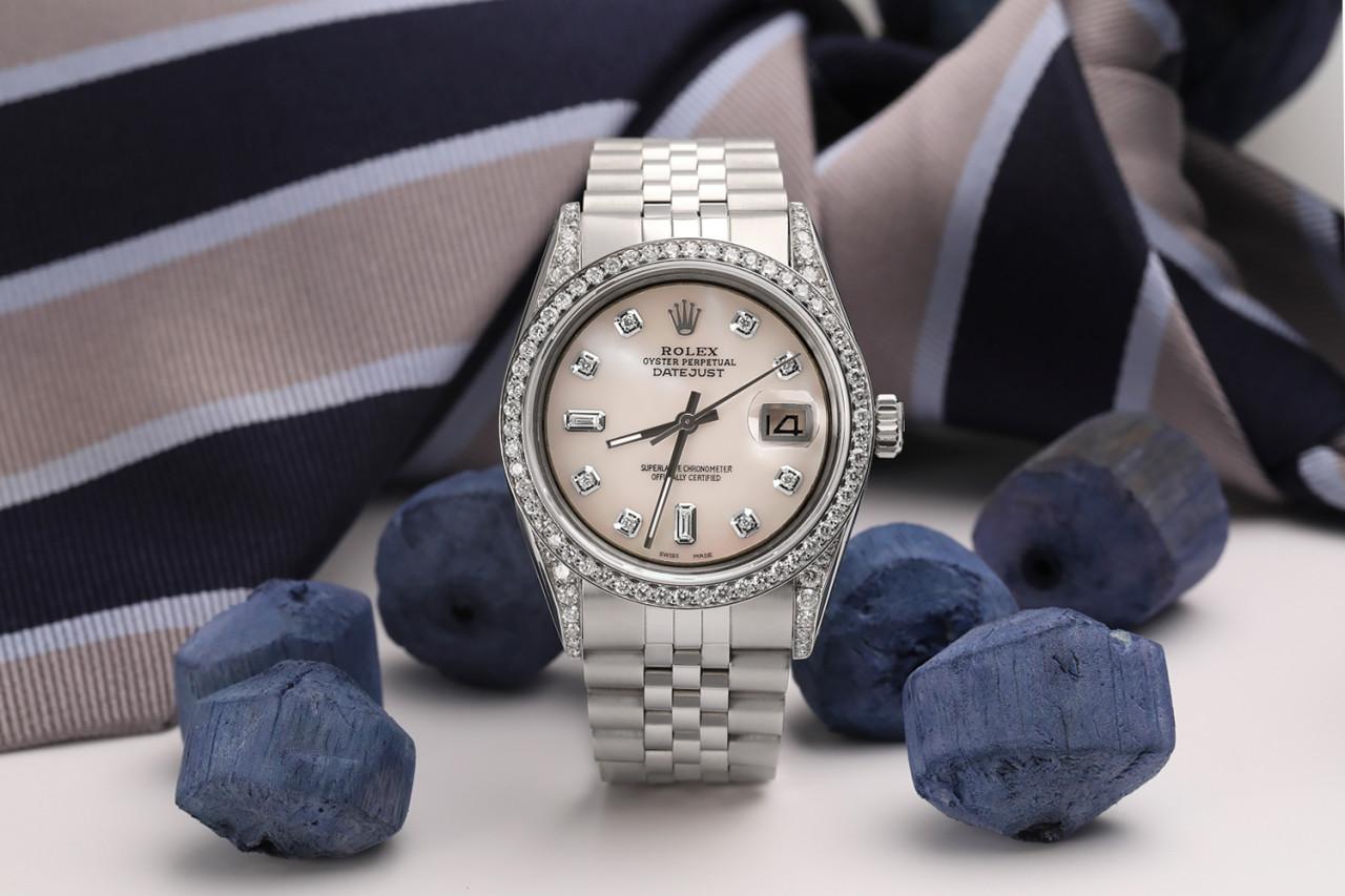 Round Cut Rolex Datejust MOP 8+2 Diamond Dial with Diamond Bezel & Lugs Wrist Watch For Sale